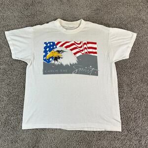 Vintage USA Shirt Mens Medium White Bald Eagle Flag Catch The Spirit 80s